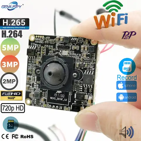 RTMP RTSP 960P 1080P 2MP 5MP Hd Micro P2P размер 38*38 мм Hi3518E HI3516E аудио беспроводной модуль IP-камеры Wifi слот для SD-карты Camhi