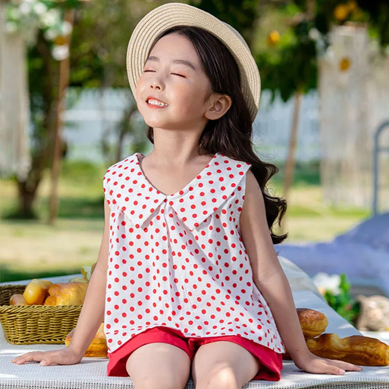 Блузки без рукавов в красный горошек повседневные рубашки из 2020 хлопка для
