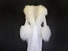 Халат женский с страусиными перьями, длинный тюлевый банный халат, свадебная ночная рубашка, белого цвета, иллюзия