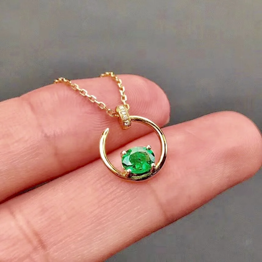 

SHILOVEM 925 sterling silver real Natural Emerald Pendants send necklace classic fine Jewelry women wedding new jcz04052281agml