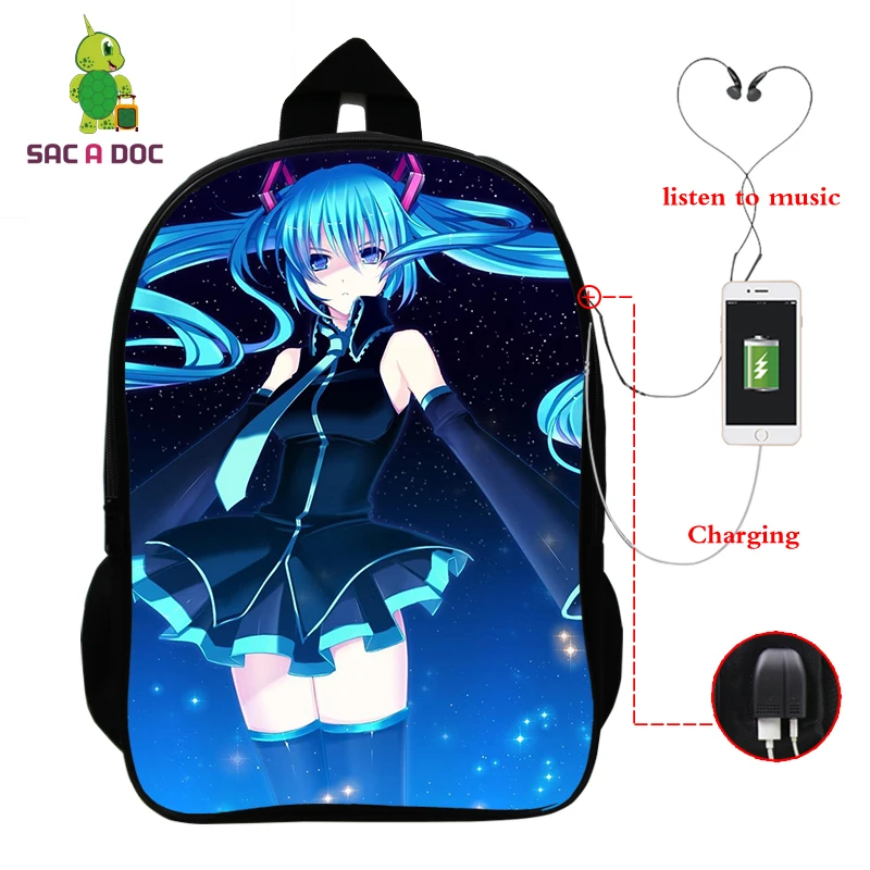 8 Многофункциональный рюкзак VOCALOID Hatsune Miku, зарядка через usb, разъем для наушников, для ноутбука, для подростков, мальчиков, девочек, школьные рюкзаки для косплея - Цвет: 8