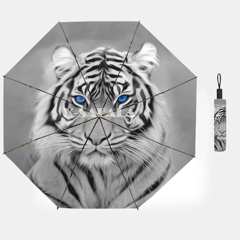 

Зонт от дождя King Tiger, портативный складной зонт с 3D-принтом, автоматическое включение и выключение, защита от ветра и дождя, 12 ребер-1