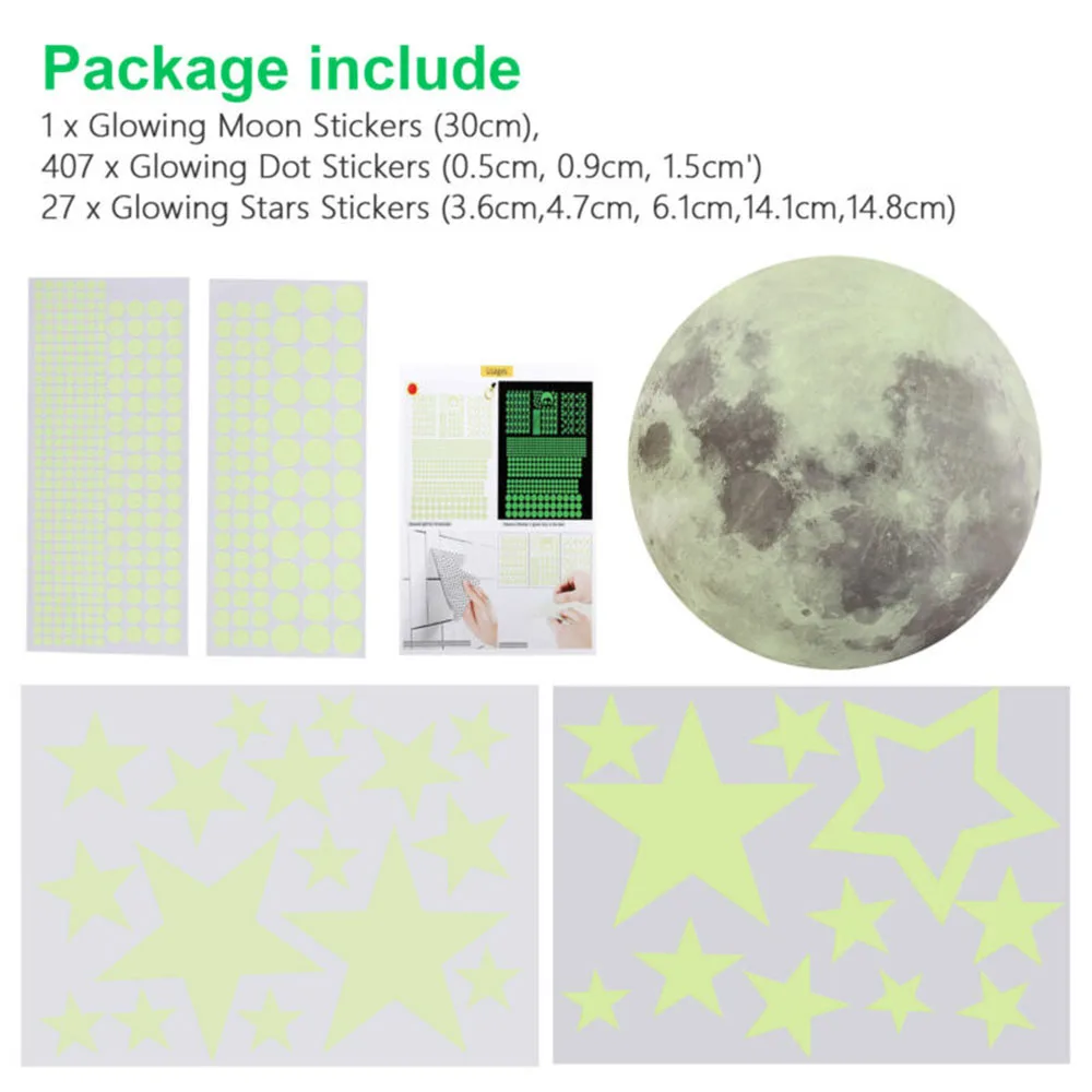 

435Pcs Glow In The Dark Luminous Stars & Moon Planet Space Wall Stickers Decal Fluorescent Sticker 30cm Luminous Moon Glowing