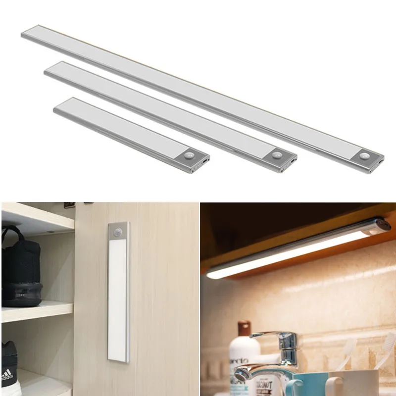 Перезаряжаемый от USB 23/40 см PIR датчик движения светодиодная подсветка под шкаф