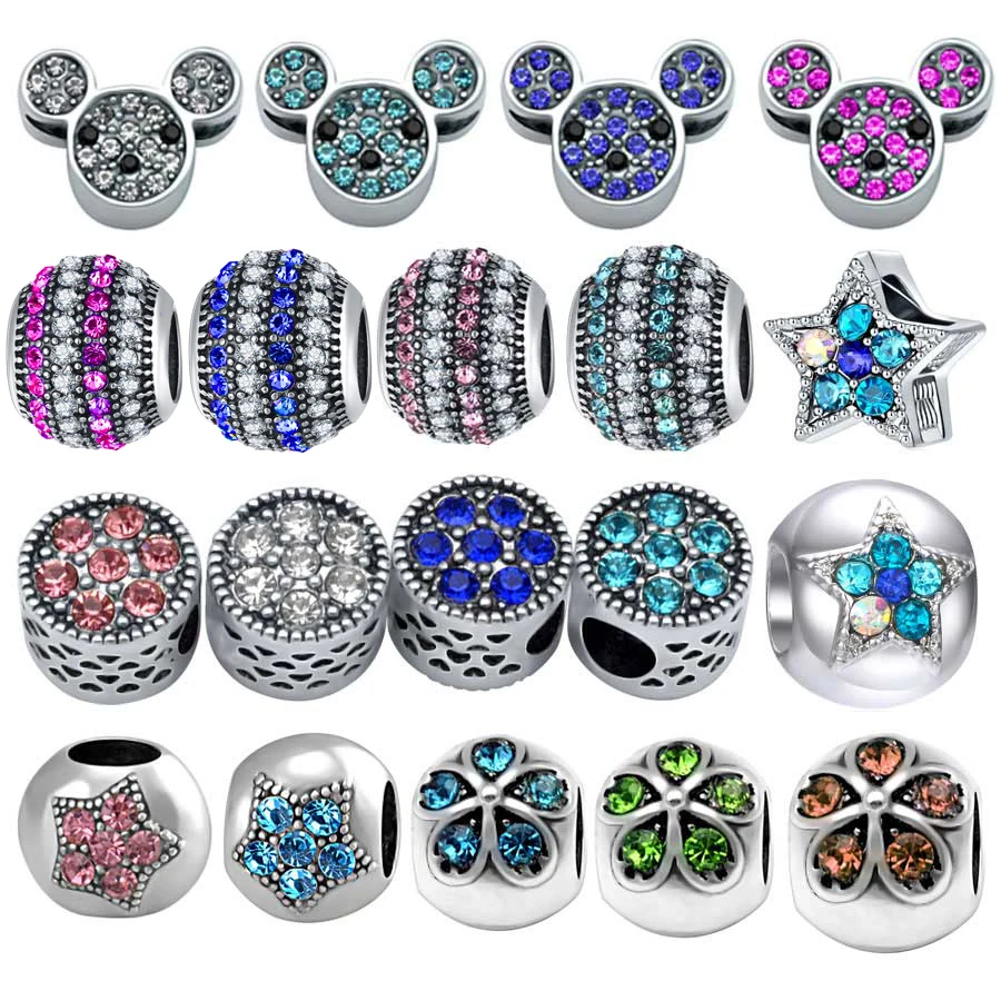 Оптовая продажа 50 шт./лот Кристалл Сердце Минни Микки Маус Бусины Fit бусины pandora