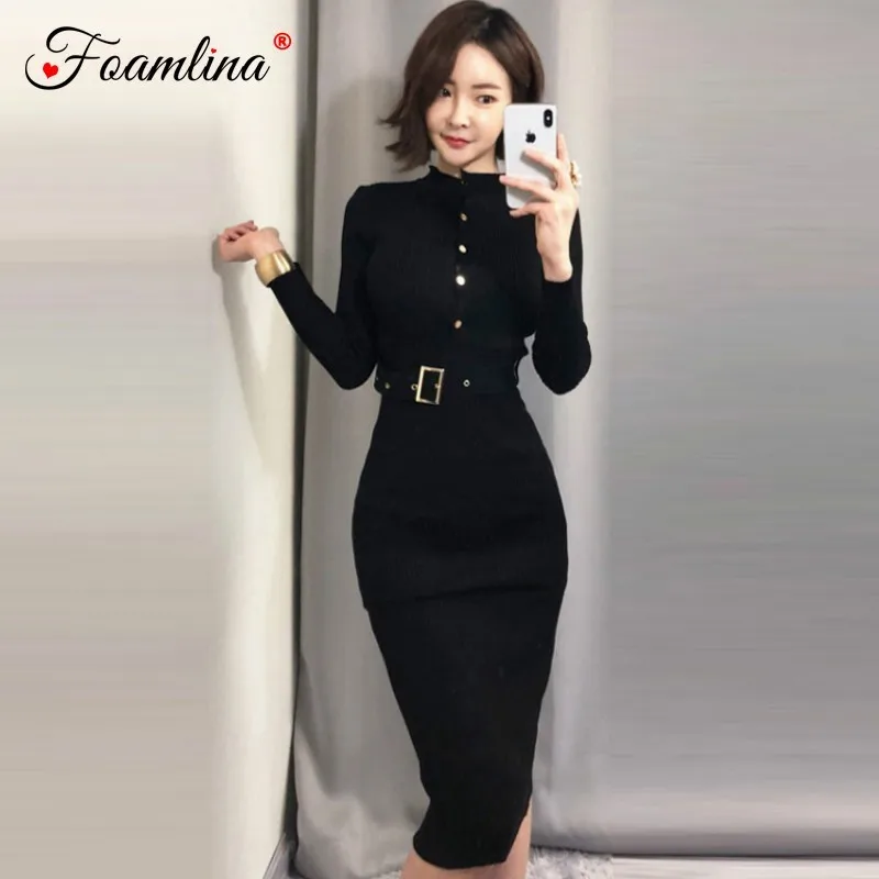 Женское трикотажное платье карандаш на пуговицах с длинным рукавом|Женские