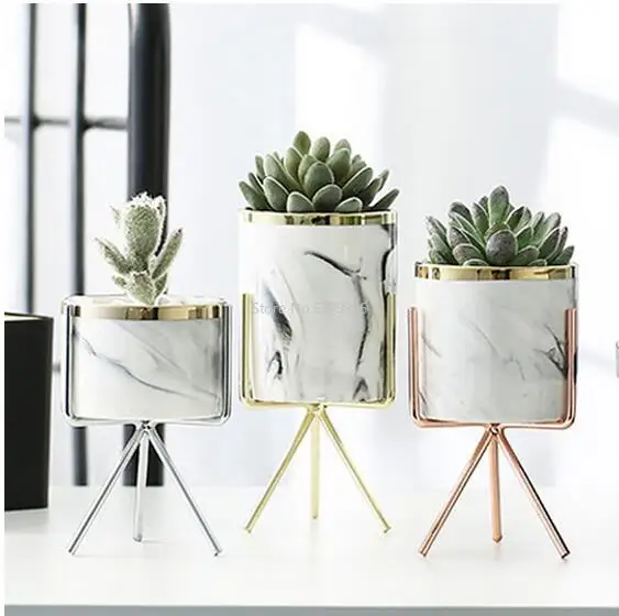 Nordic Керамика Железный искусства Мрамор ваза узор розового золота зеленый