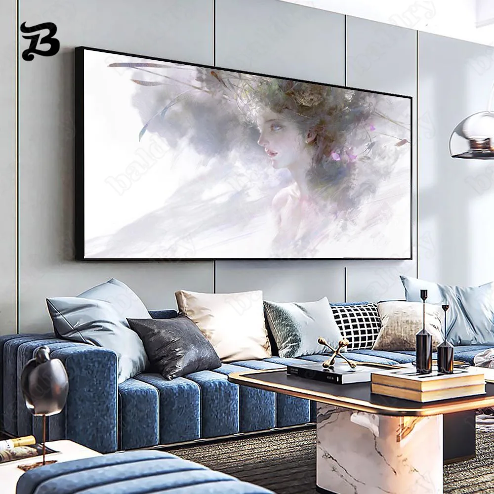 

Canvas Painting Wall Art Abstract Figure Oil Painting Angel Goddess Black and White Ink Canvas Poster for Living Room Home Decor