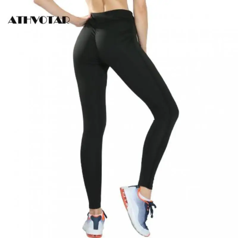 Женские леггинсы с высокой талией ATHVOTAR черные облегающие большого размера для