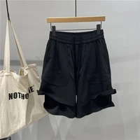 mens casual shorts summer new solid color elastic waist wooden ear roll design two layers of fashion personality thin shorts