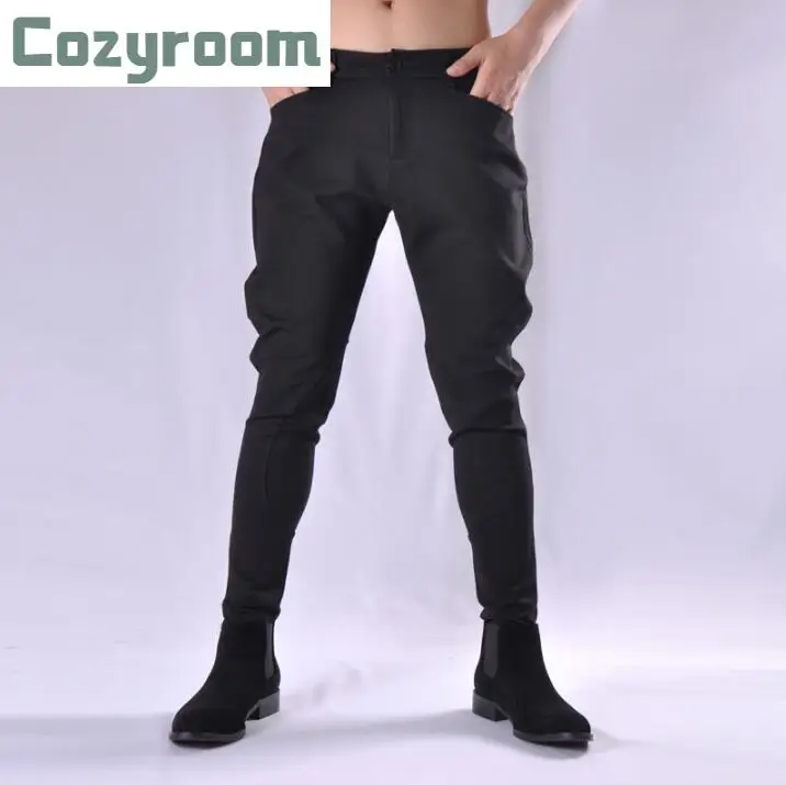 

Брюки-Карандаш для парикмахеров мужские, приталенные повседневные небольшие штаны-султанки в Корейском стиле, Эластичные зауженные, черны...