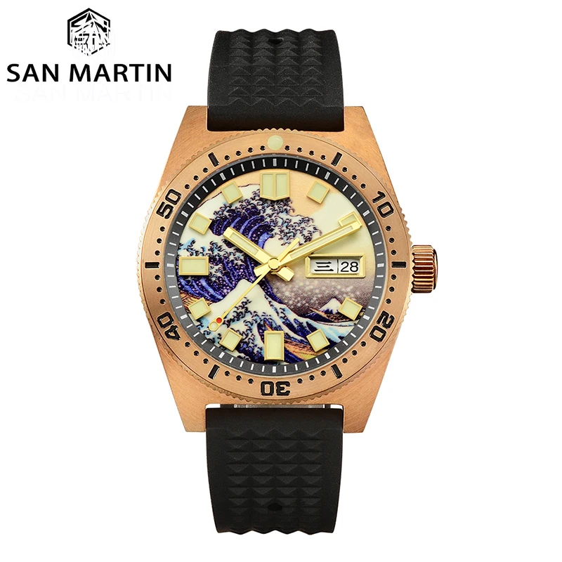 

San Martin Dive Watch NH35 Sapphire Kanagawa Surfing 3D Full Luminous Dial Mechanical Watch Men 200M Diver Watch reloj de hombre