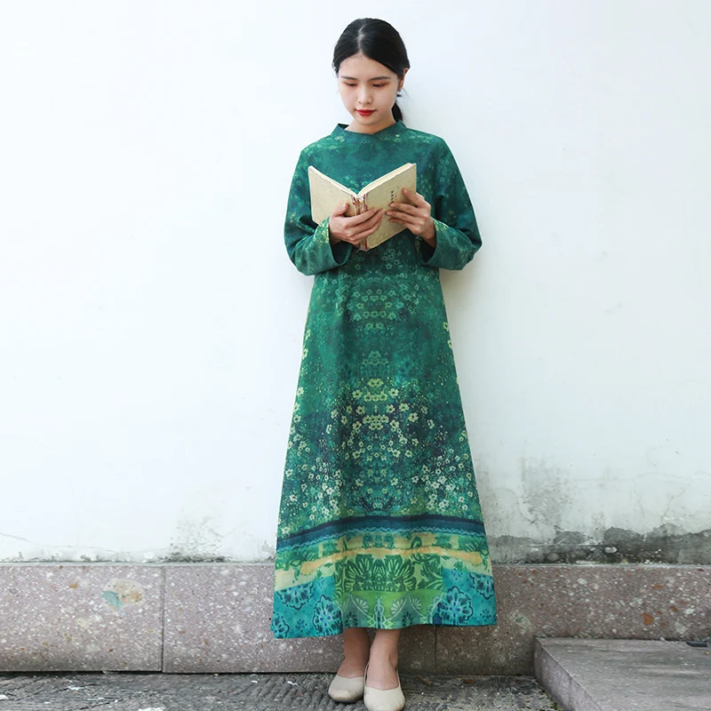 Женское длинное платье с поясом LZJN осеннее длинным рукавом и цветочным принтом