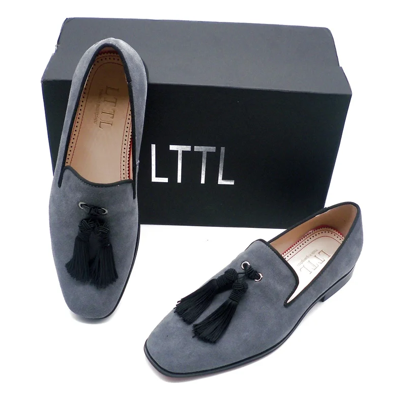 LTTL серые замшевые туфли мужские лоферы с кисточками кожаные повседневные ручной