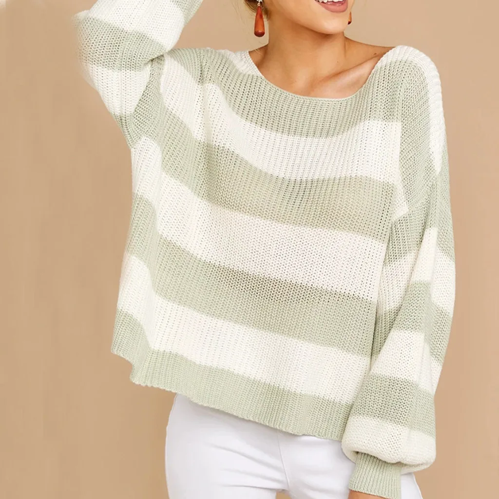 Женский свитер зимний женский полосатый вязаный с круглым вырезом pull femme nouveaute 730