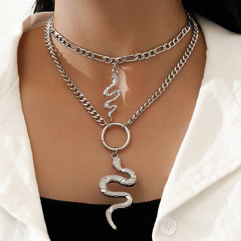 

Aprilwell Snake Layered Pendant Necklace For Women Aesthetic Silver Color Chain 2021 Fashion Jewelry E Girl Gift for Friends
