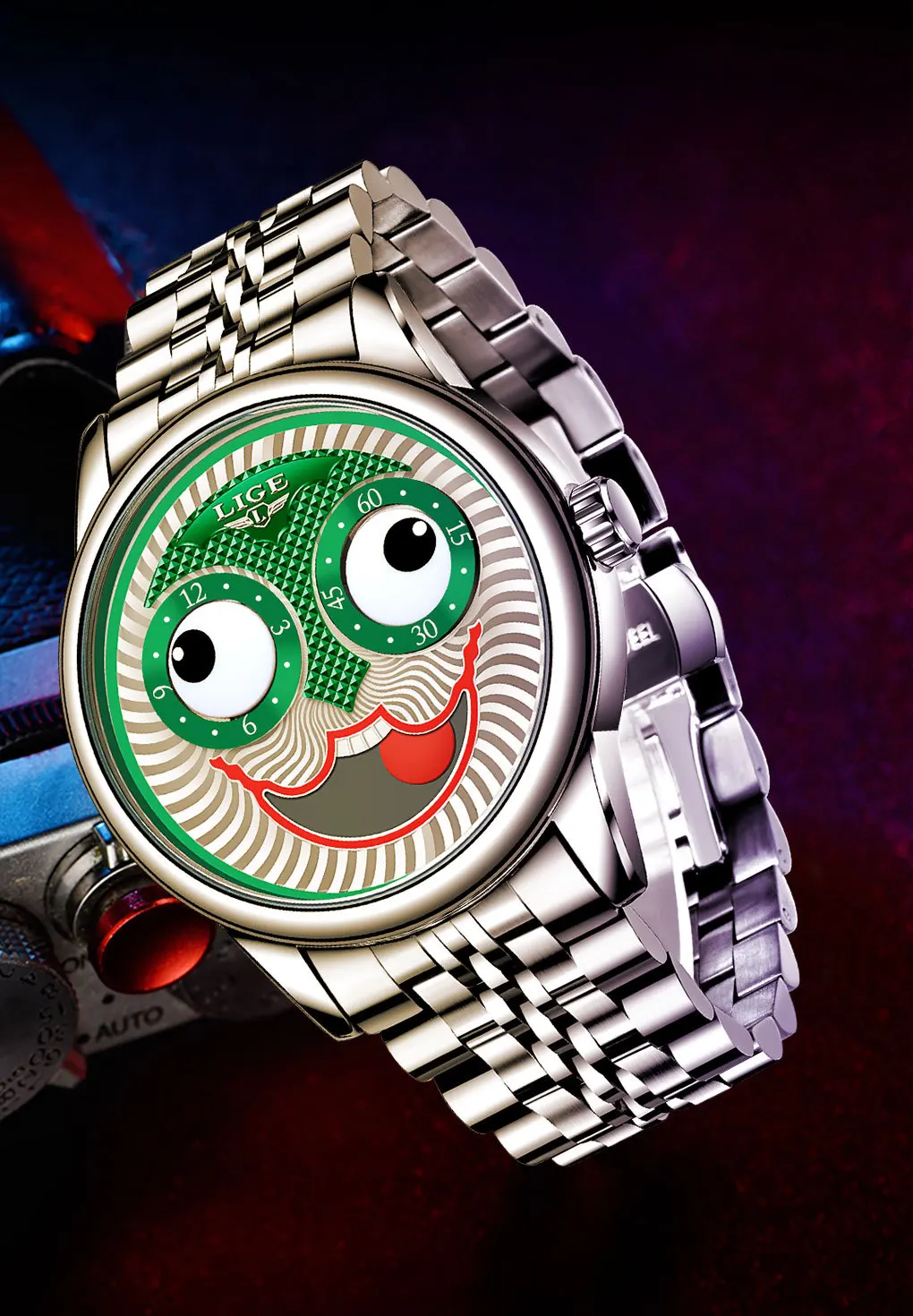 Creative Design Big Dial Joker Mechanical watches Wrist Watches Stainless Stell  Waterproof Sports Chronograph Relogio Masculino