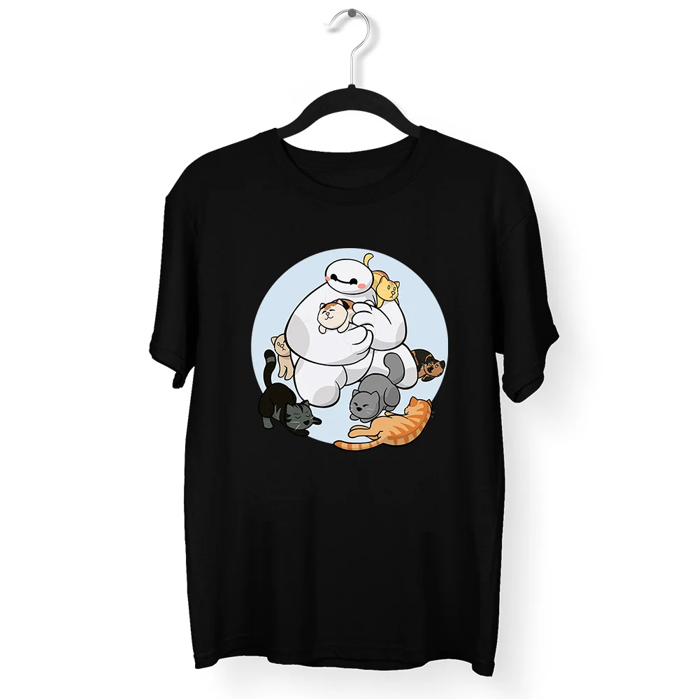 

Baymax and Cats Aesthetic Cute Style Lady T-shirt Black Summer Shirt Female Disney Big Hero 6 Graphic Tees Urban Street Casual