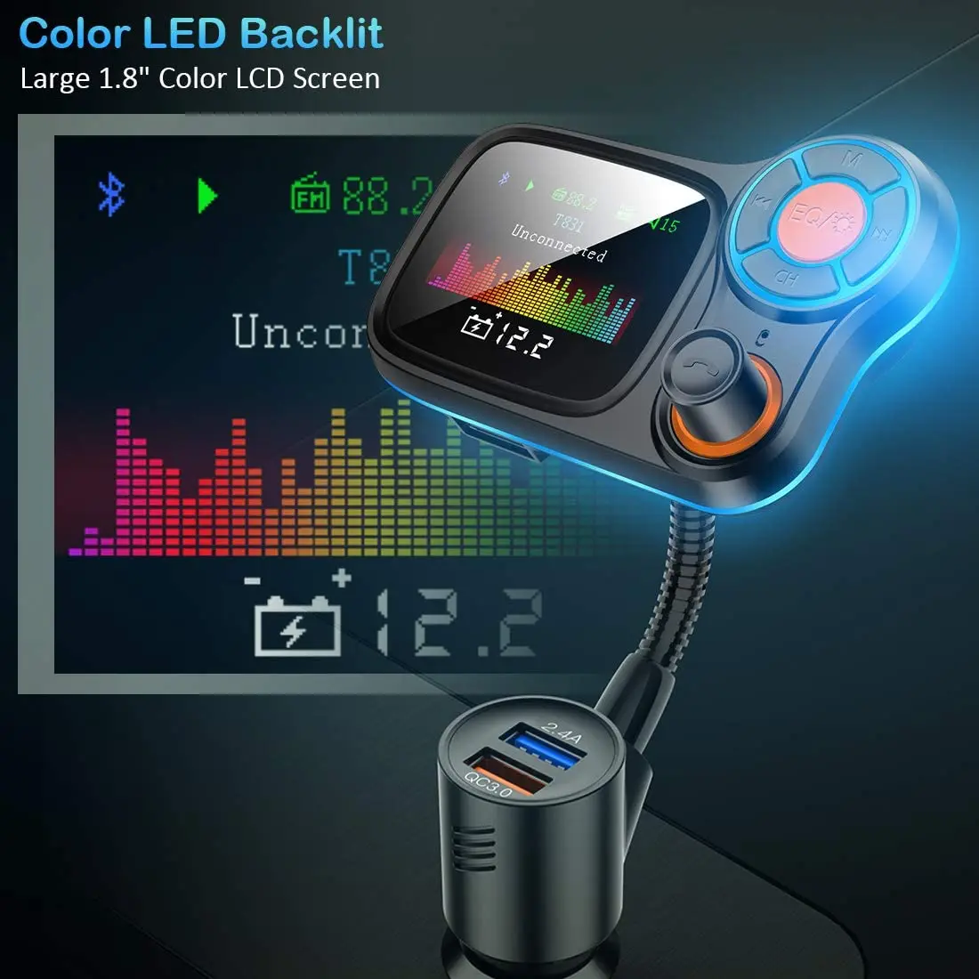 

FM Modulator Transmitter Bluetooth 5.0 FM Radio 2.4A USB Car Charger Handsfree Car Kit Wireless Aux Audio Support TFCard