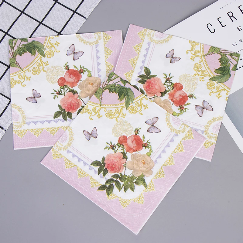 10 шт Цветочный Цветок тема бумажные салфетки еда праздничные вечерние декупаж