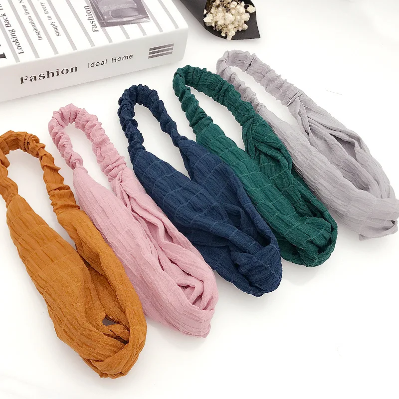 Повязка на голову женская однотонная с принтом модный бандан перехлёстом в