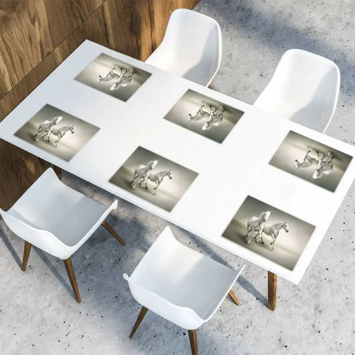 

6pcs Placemat for dining table White Horse Heat-resistant Kitchen Dining Accessories