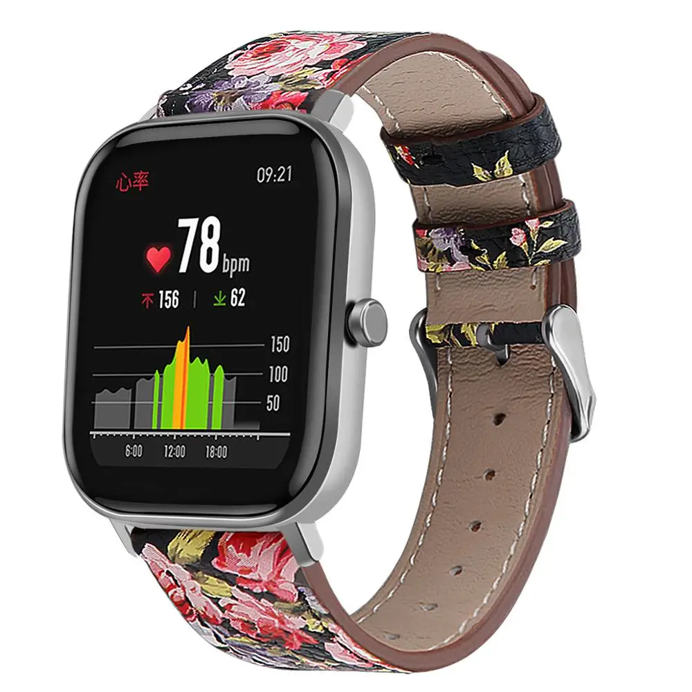 Ремешок из натуральной кожи для умных часов Huami Amazfit GTS 2019 дышащий Цветочная