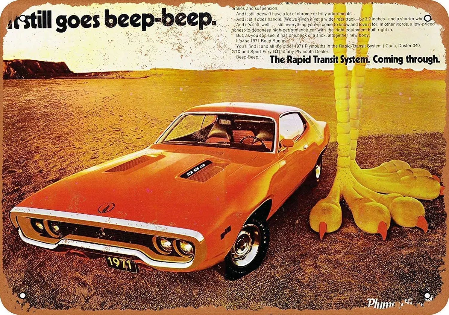 

Plymouth Muscle Cars Vintage Ad Metal Beer Sign Bar Pub Man Carve 8X12 Inch