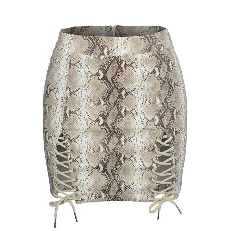 

Hot Womens Sexys High Waist Lace Up Bodycon Split Tight Snakeskin Mini Skirt