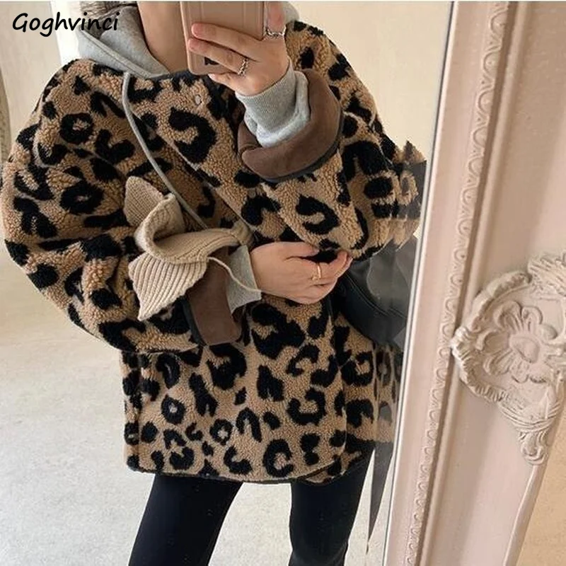 

Jackets Women Leopard Ulzzang College Ladies Casual Autumn All-match Design Comfortable Prevalent Panelled Retro Mujer Daily Ins