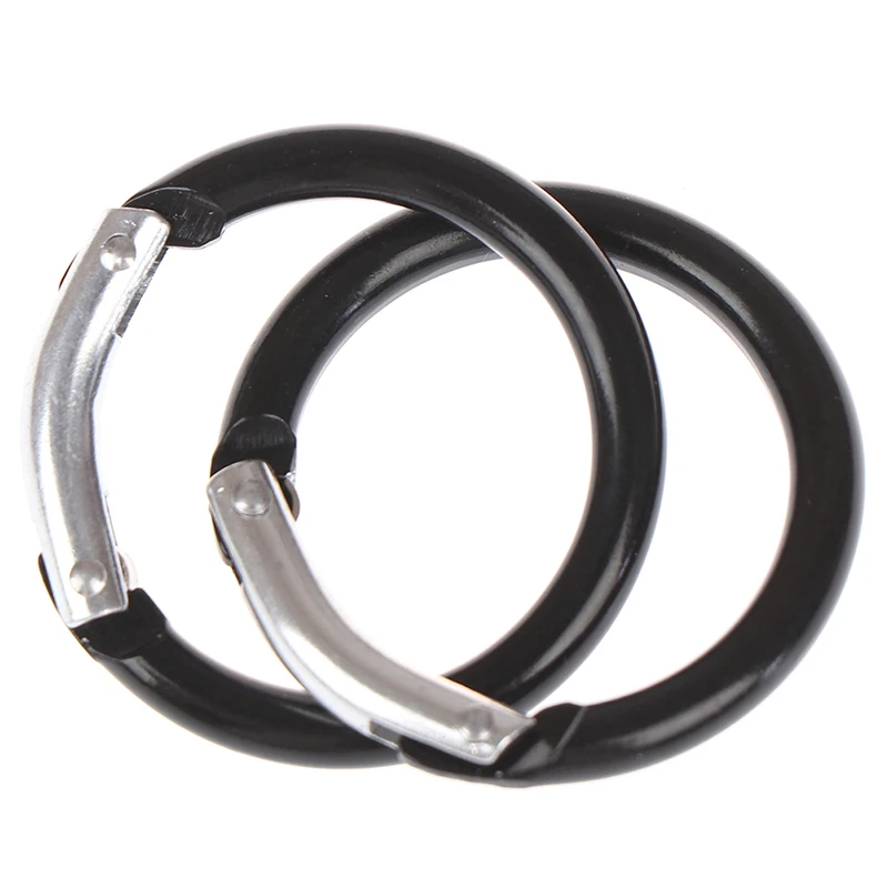 

2 Pcs Camping Spring Clip Aluminum Round Portable Mini Carabiner Hook Black