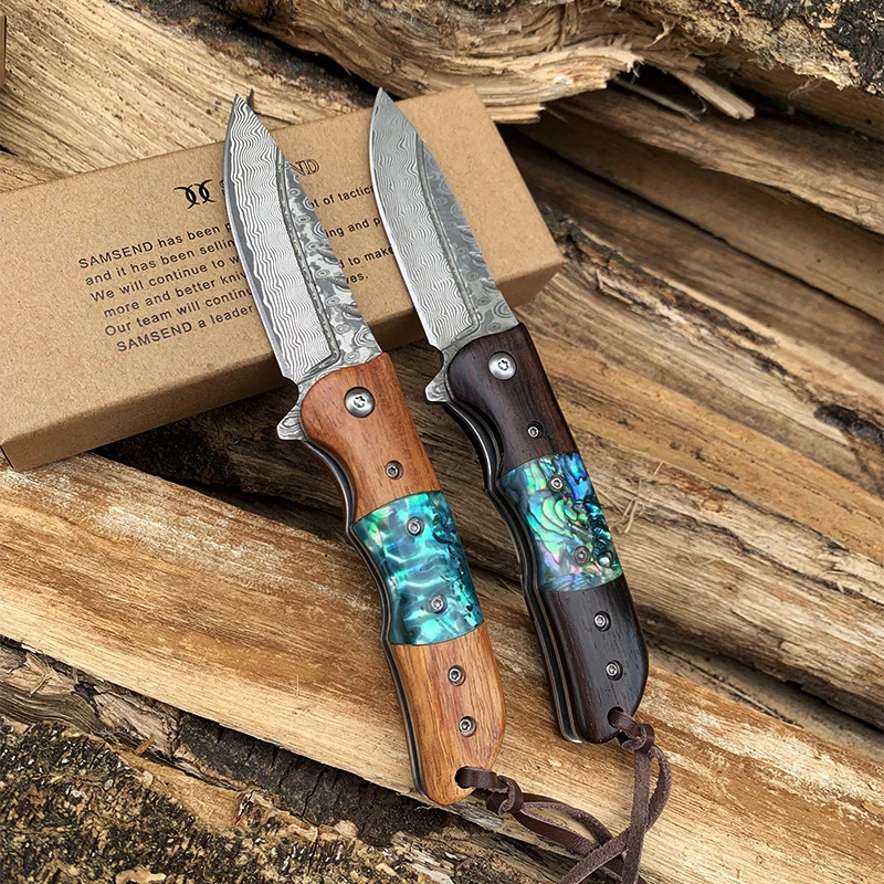 EDC ручной работы сандаловое дерево VG10 дамасский складной нож шарикоподшипник