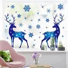 1 лист снежинки декоративная наклейка на окно наклейки на стену электростатический Лось Снежинка рождественские наклейки украшения синий T4A6