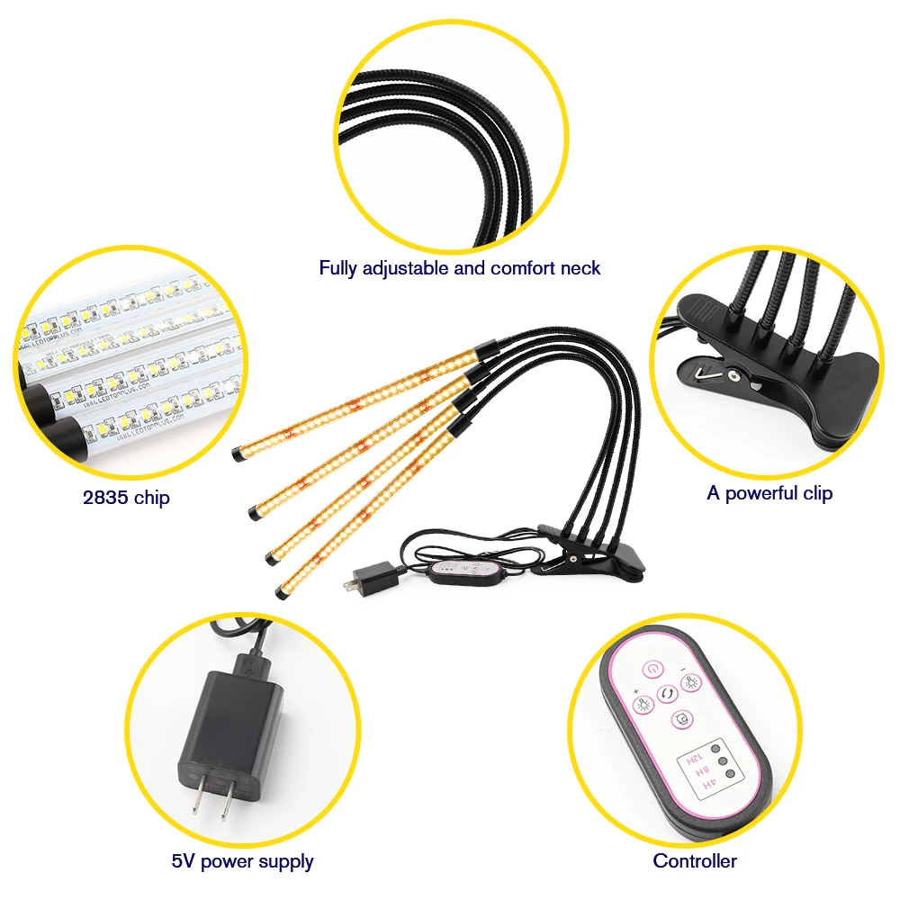 80 Вт светодиодный Grow светильник полный спектр 4 Глава лампы с гибким креплением