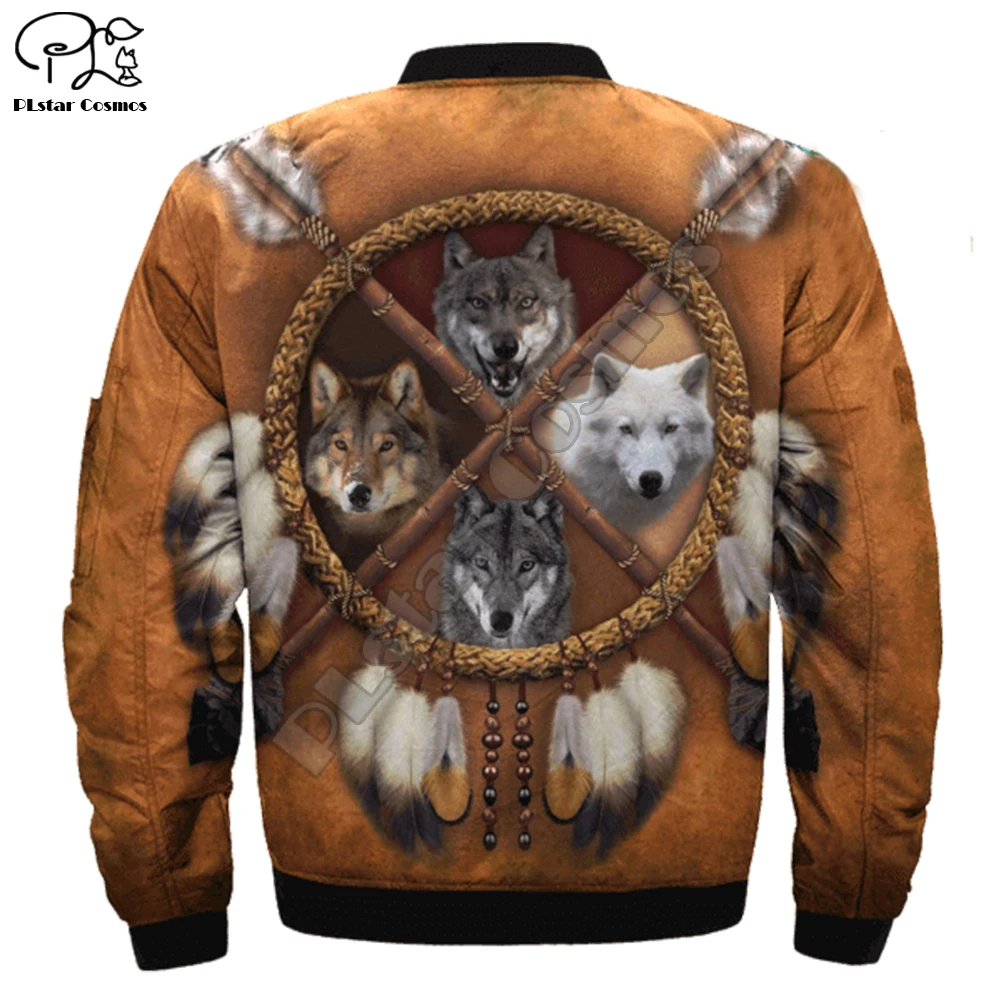 Mens viking tattoo 3d Bomber Jackets wolf Print Long zipper Flight Jacket Thick Casual unisex Harajuku women Streetwear coat