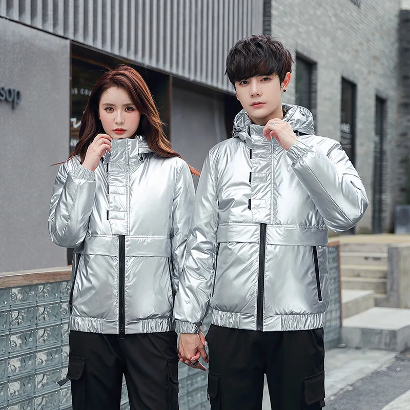 

Fashion Couple Puffer Jackets Youth Student Shiny White Duck Down Parkas Men and Women Thick Warm Down Jacket Hooded Outerwear