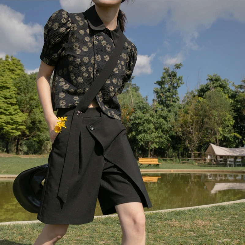 Шорты женские с завышенной талией простые универсальные дизайнерские уличные