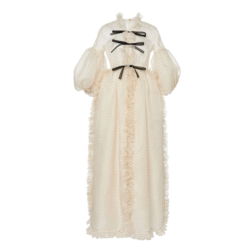 Женское винтажное платье макси Длинное свободное с рукавом-фонариком и оборками