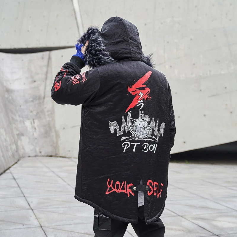 Куртка мужская зимняя со съемным меховым воротником и капюшоном в стиле хип-хоп |