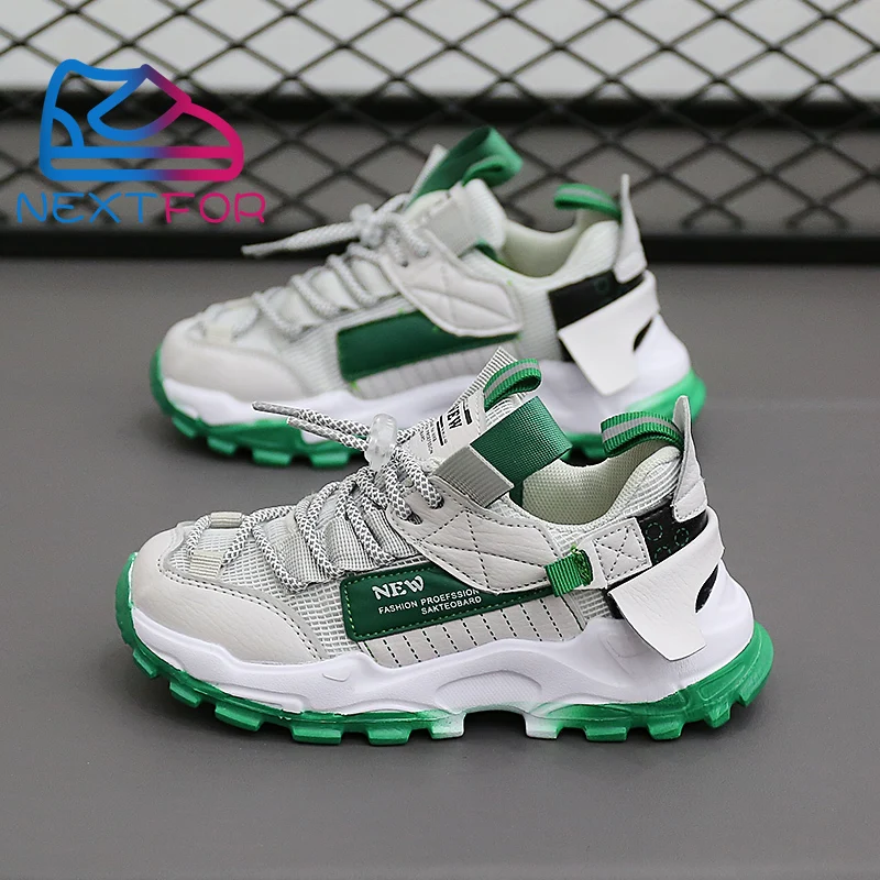 

Outdoor Cool Sport Shoes for Children Fashion Elastic Band White Green Running Boy Trainers Winter Mesh Student School Trainers