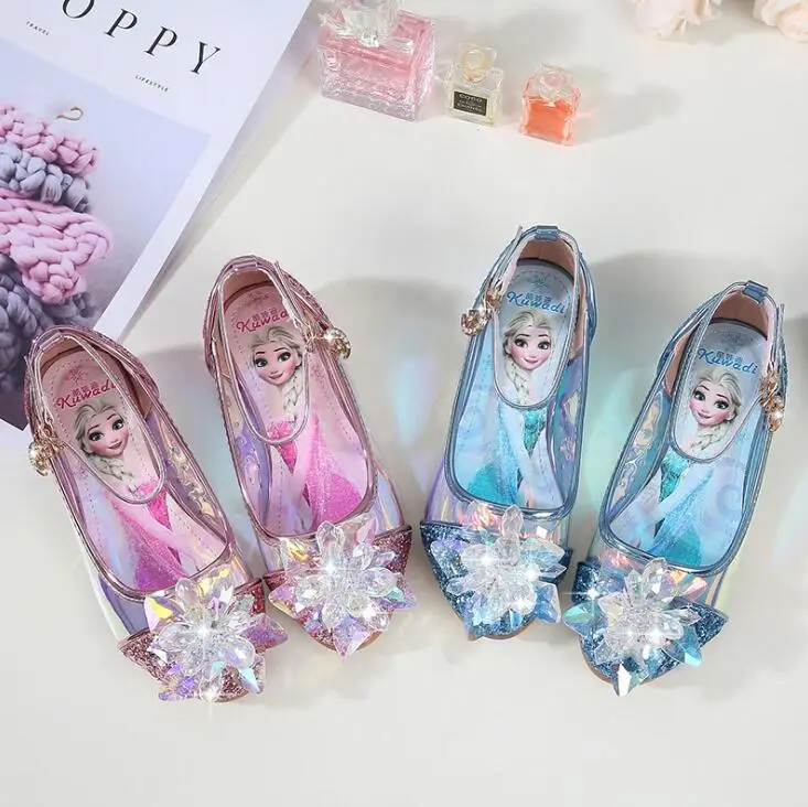 Disney/обувь с кристаллами для маленьких девочек Детская кожаная обувь принцессы