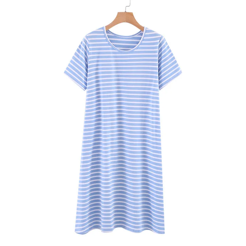 Fdfklak M-3XL Casual Striped Nightgowns For Women New Short Sleeve Modal Night Dress Summer Female Nightshirt 2022 Home Clothes
