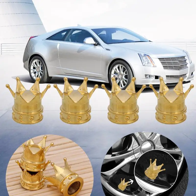 

4pcs Universal Crown Style Car Tire Air Valve Stem CapsMotorcycle Car Accessories Auto Wheel Stem Air Valve Dust Covers Car