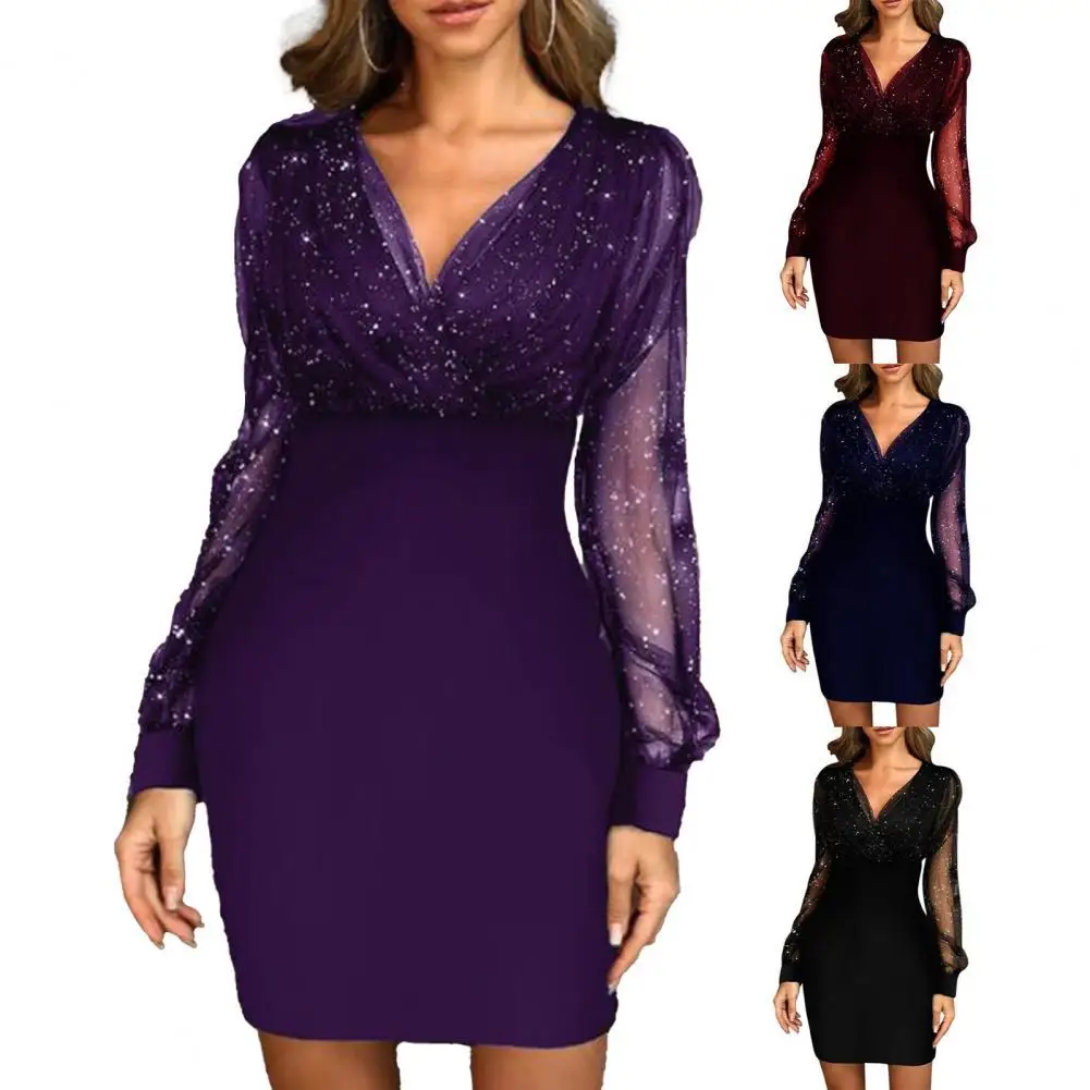 

Women Dress Sequins Mesh Patchwork Sexy Slim Waist Tight Dress for Spring Summer Autumn Elegant Dresses sukienki vestidos