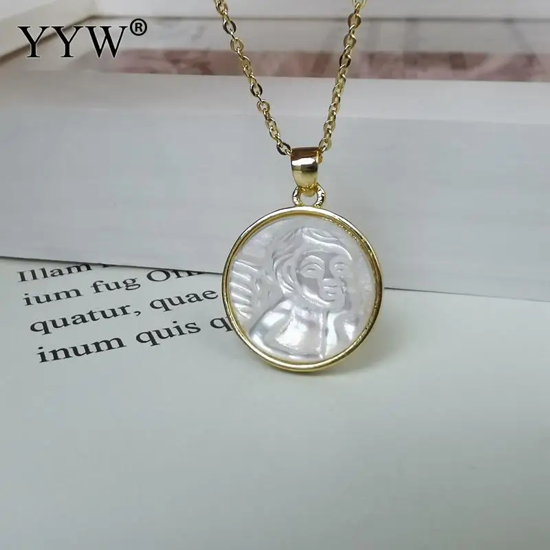 

10pcs/lot Zinc Alloy Shell Pendants Religious Charms Geometric Round Creamy-White DIY Making Jewelry Gold Color