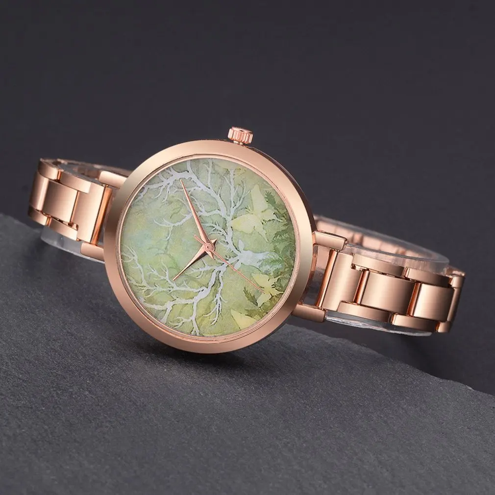 Кварцевые часы для женщин водостойкий стальной ремешок простой узор Женские