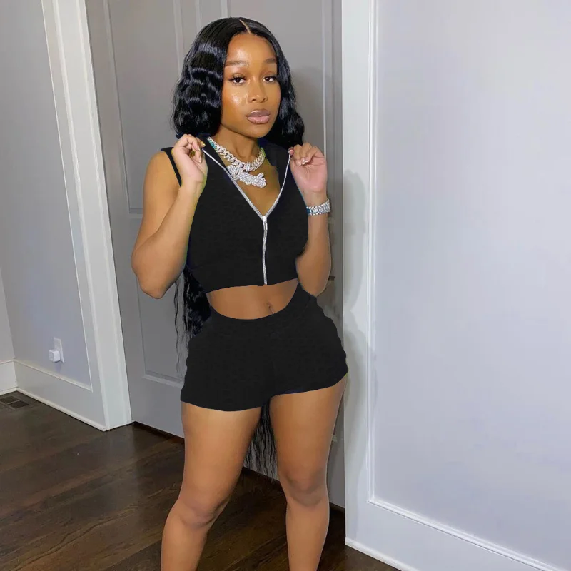 

Sports Two Pieces Set Women Summer Club Outfits Shorts Jogger Set Fitness Body ZipTracksuit Streetwear Women Clothing Wholesale