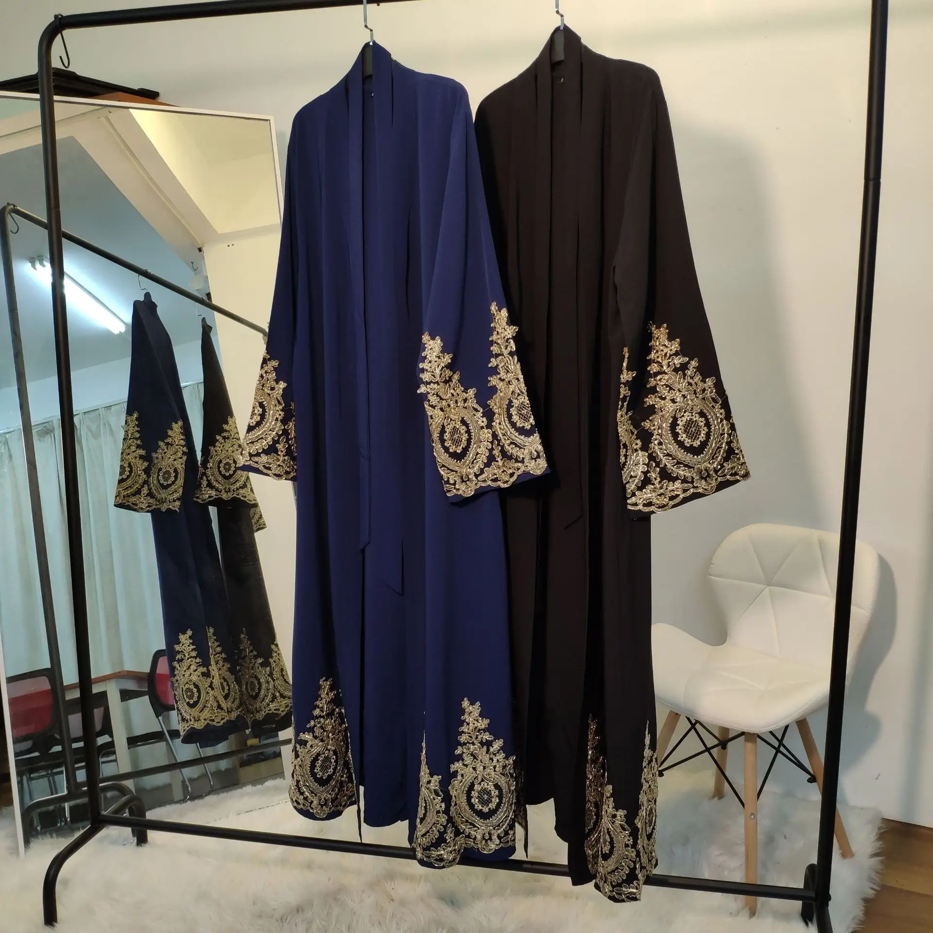 

Muslim Dress Dubai Lace Kaftan Jilbab Abaya Robe Lace-up Hijab Party Outwear Tunic Middle East Arab Jubah Islamic Streetwear