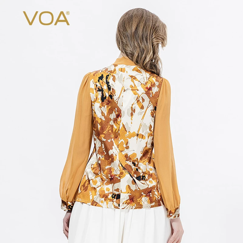 Женская блузка с длинным рукавом VOA бежевая и коричневая элегантная