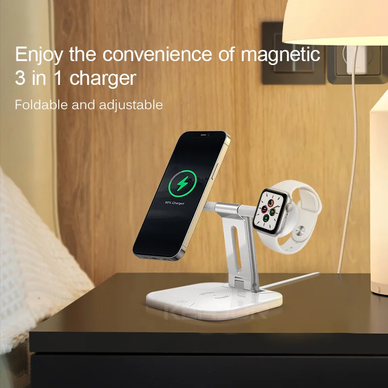 3 in1 foldable magnetic wireless charger for iphone 12 pro max miniairpods pro 15w fast charging station for apple watch free global shipping
